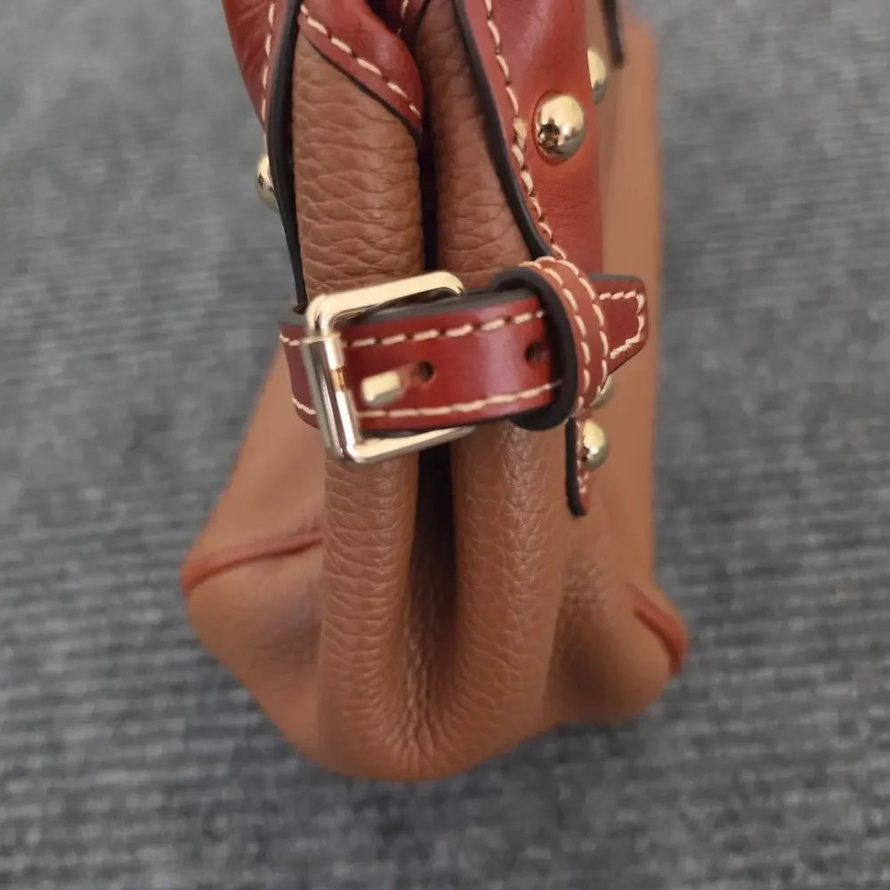 Dooney & Bourke Tan Pebble Grain Logo Lock Small Satchel